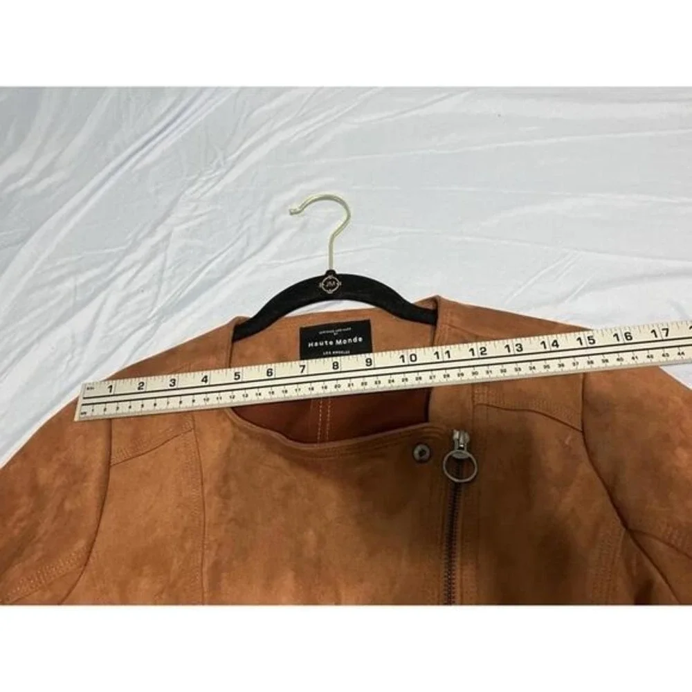 Haute Monde Faux Suede Moto Woman's Sz Large Brown Full Zip Jacket - Picture 9 of 9